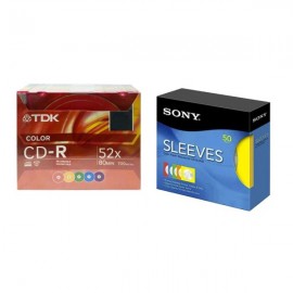 CD-R TDK Grabable 700MB Slim Colores	+ Sobres SONY de Colores