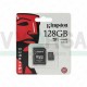 Tarjeta de Memoria KINGSTON Micro SD 128GB Clase 10 Con Adaptador