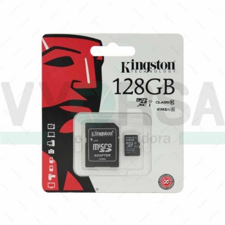 Tarjeta de Memoria KINGSTON Micro SD 128GB Clase 10 Con Adaptador